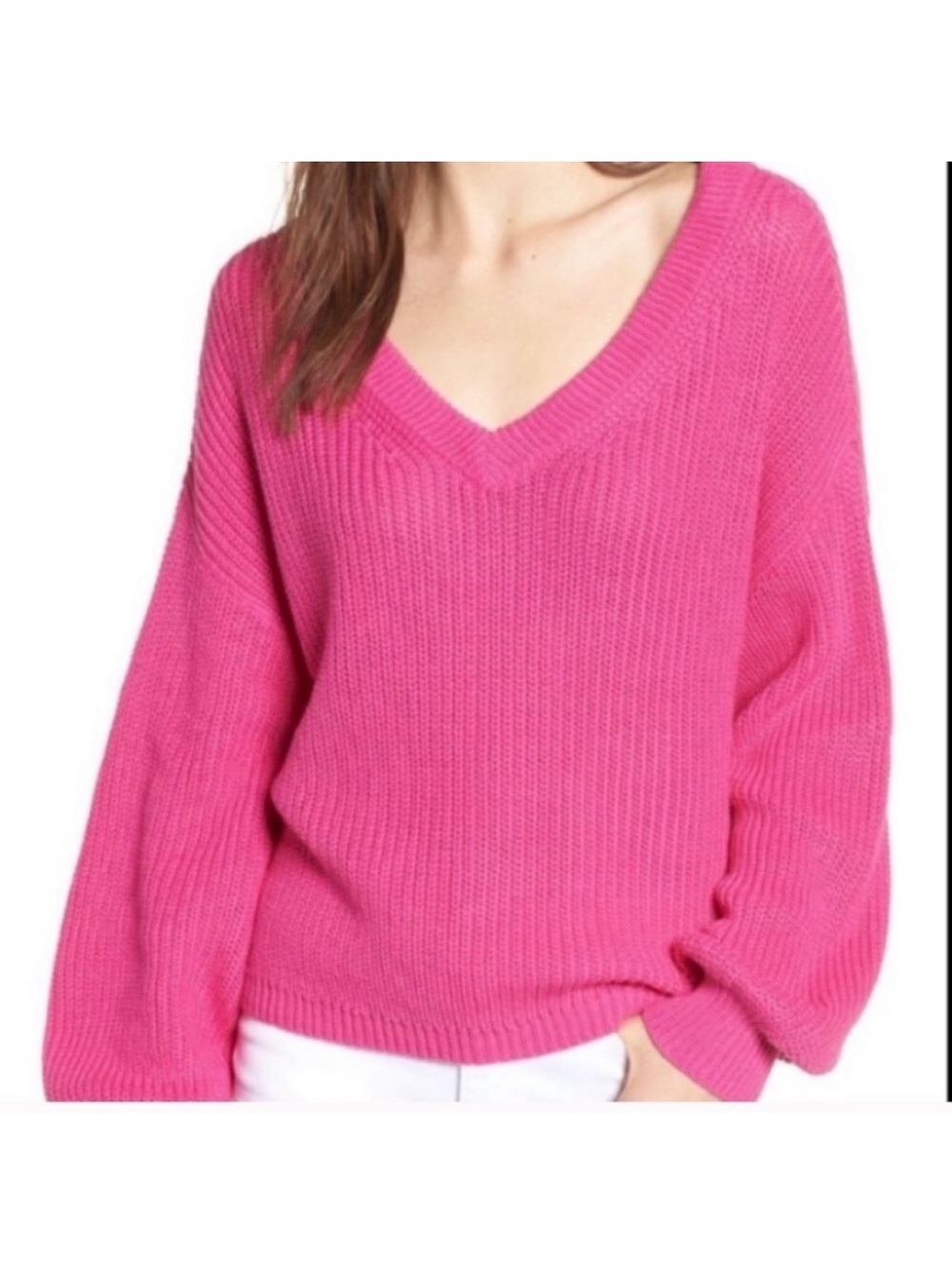 BP Nordstrom Pink V-Neck Chunky Slouchy Sweater